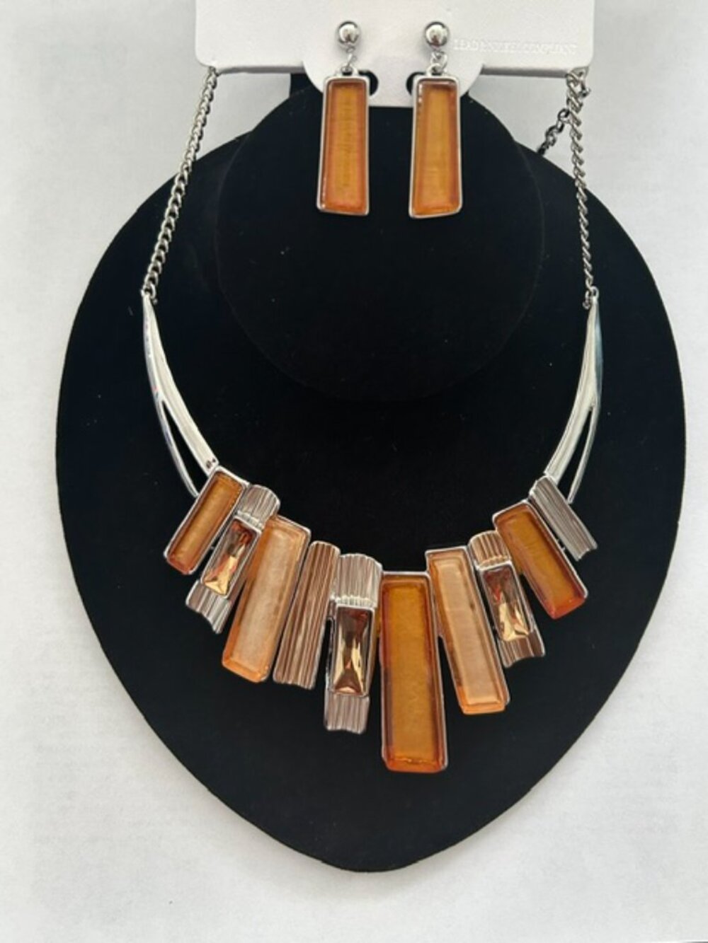 Amber Geometric Statement Necklace & Earring Set